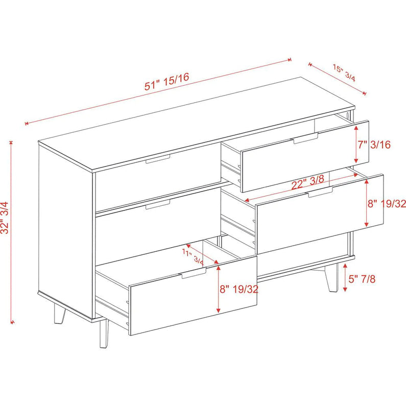 6-Drawer Caramel Mid Century Modern Wood Dresser